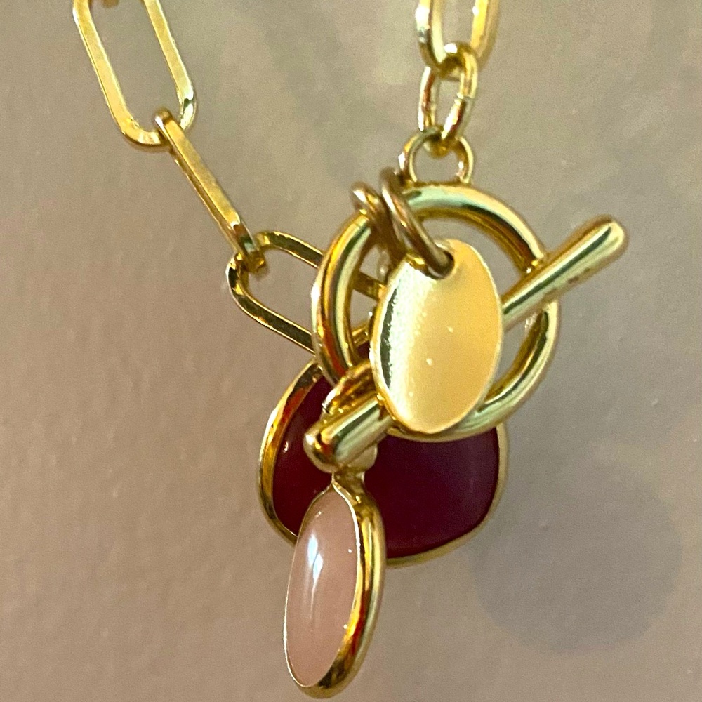 Brand: Loft Gold chain charm necklace with burgundy and pink 🩷